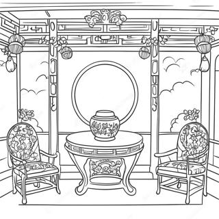 Elegáns Chinoiserie Jelenet Színezőlap Színezők