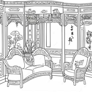 Elegáns Chinoiserie Jelenet Színezőlap Színezők