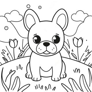 Aranyos Francia Bulldog Egy Viragmezon Szinezolap 93742 33099