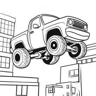 Pokember Szornyteherautoval Epuletek Folott Ugrik Szinezolap 94076-33354